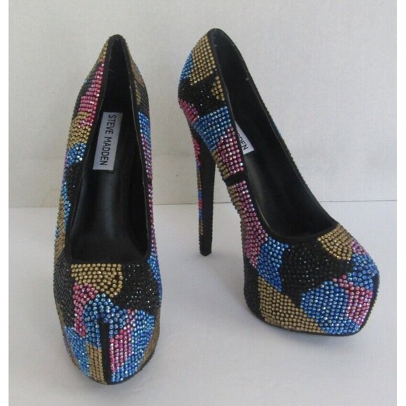 Steve Madden Dyvinal Heels Multi Colored Camouflage Rhinestone Size 6.5 - Picture 1 of 8
